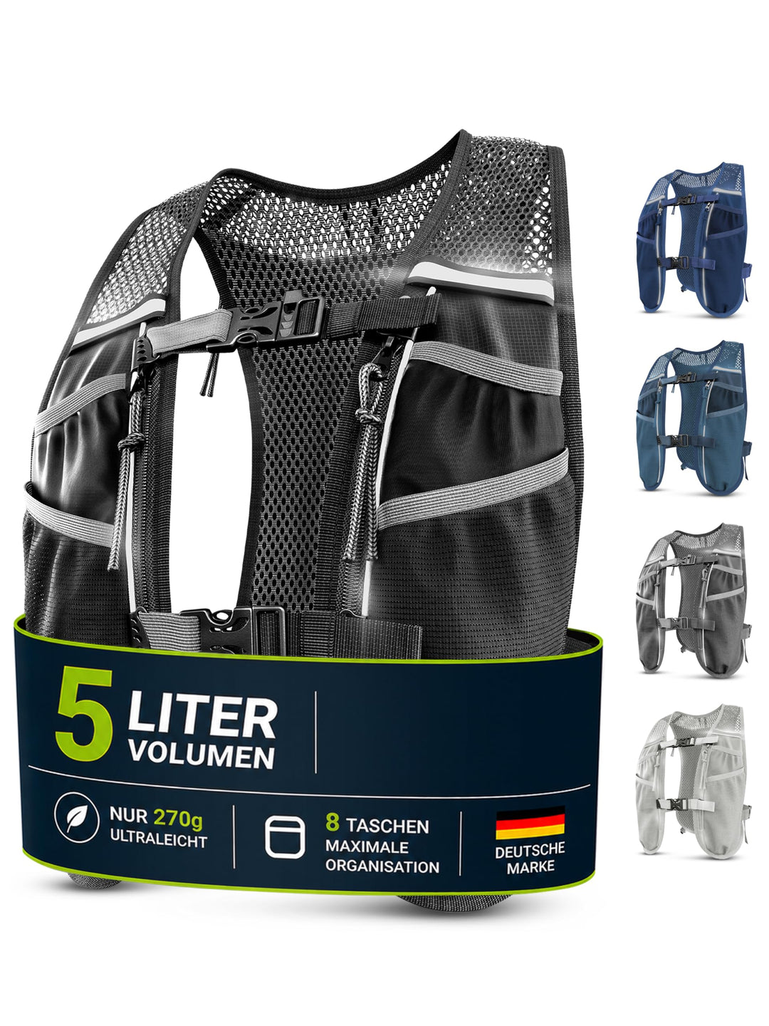 SASMO® Laufweste Damen & Herren 5L / 2L | Running Vest - Ultraleicht & atmungsaktiv| Laufrucksack Da
