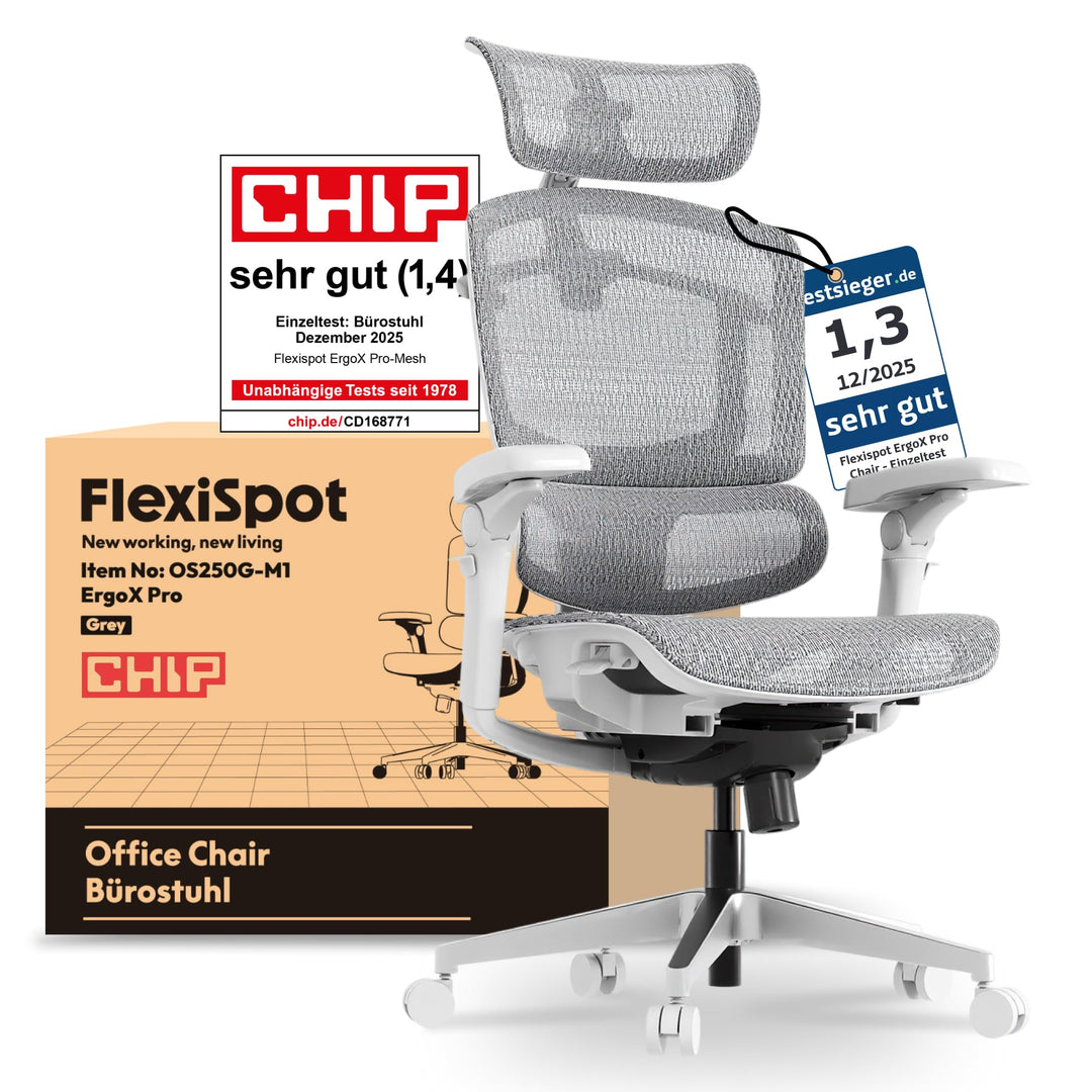 FLEXISPOT ErgoX Pro Ergonomischer Bürostuhl mit 12-stufiger Höhenverstellung, Schreibtischstuhl mit