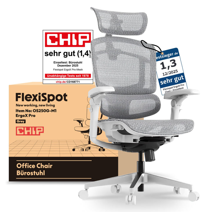 FLEXISPOT ErgoX Pro Ergonomischer Bürostuhl mit 12-stufiger Höhenverstellung, Schreibtischstuhl mit
