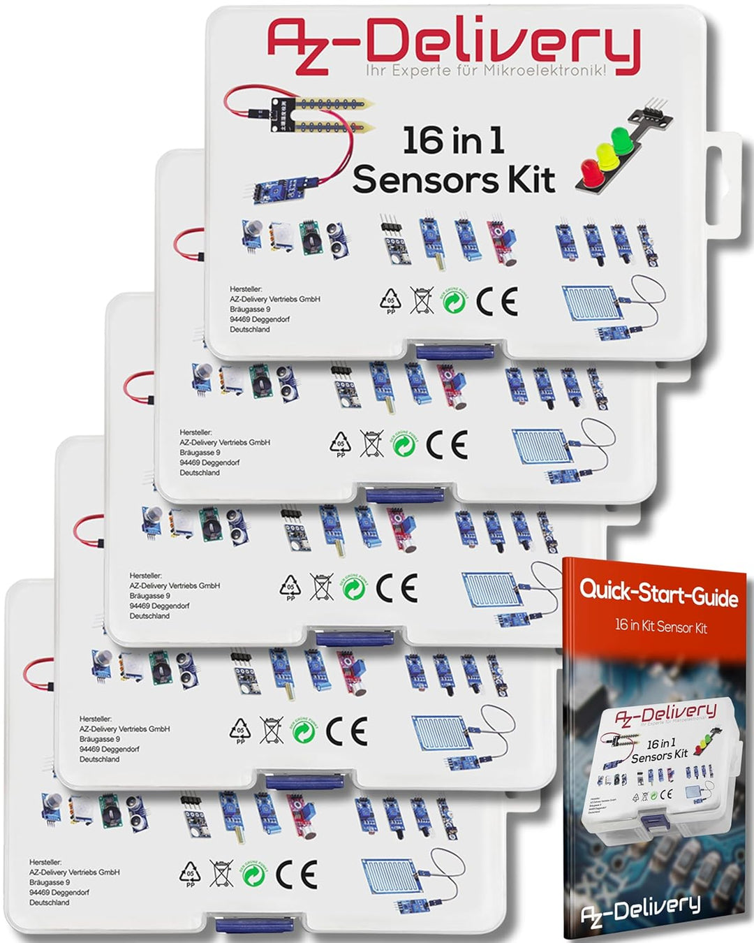 AZDelivery 5 x 16 in 1 Kit Zubehörset mit Sensoren und Modulen kompatibel mit Arduino und Raspberry