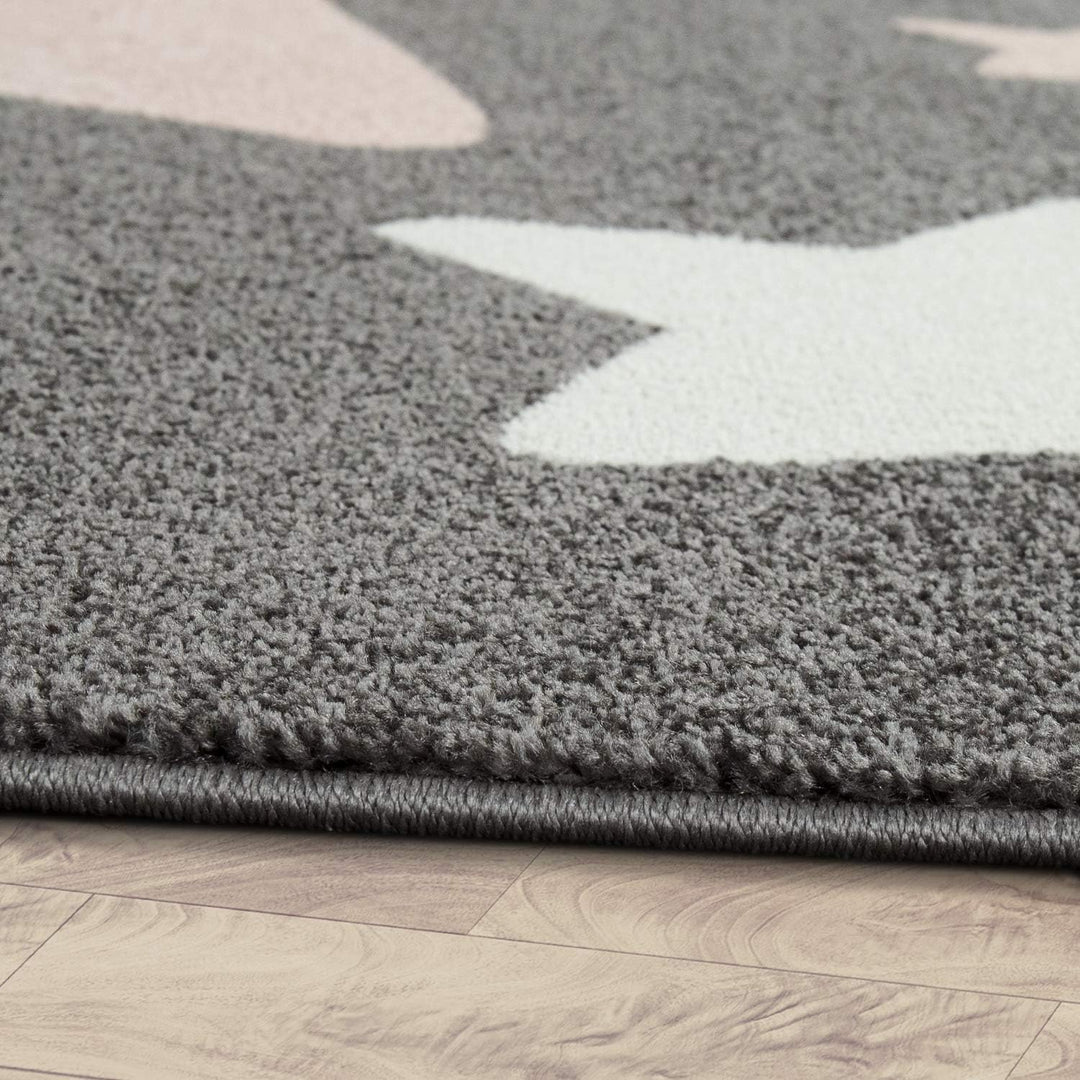 Paco Home Teppich Kinderzimmer Kinderteppich Grosse Und Kleine Sterne In Grau Rosa, Grösse:Ø 160 cm