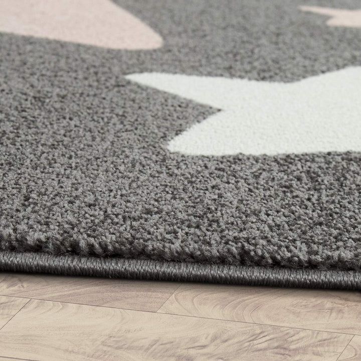 Paco Home Teppich Kinderzimmer Kinderteppich Grosse Und Kleine Sterne In Grau Rosa, Grösse:Ø 160 cm