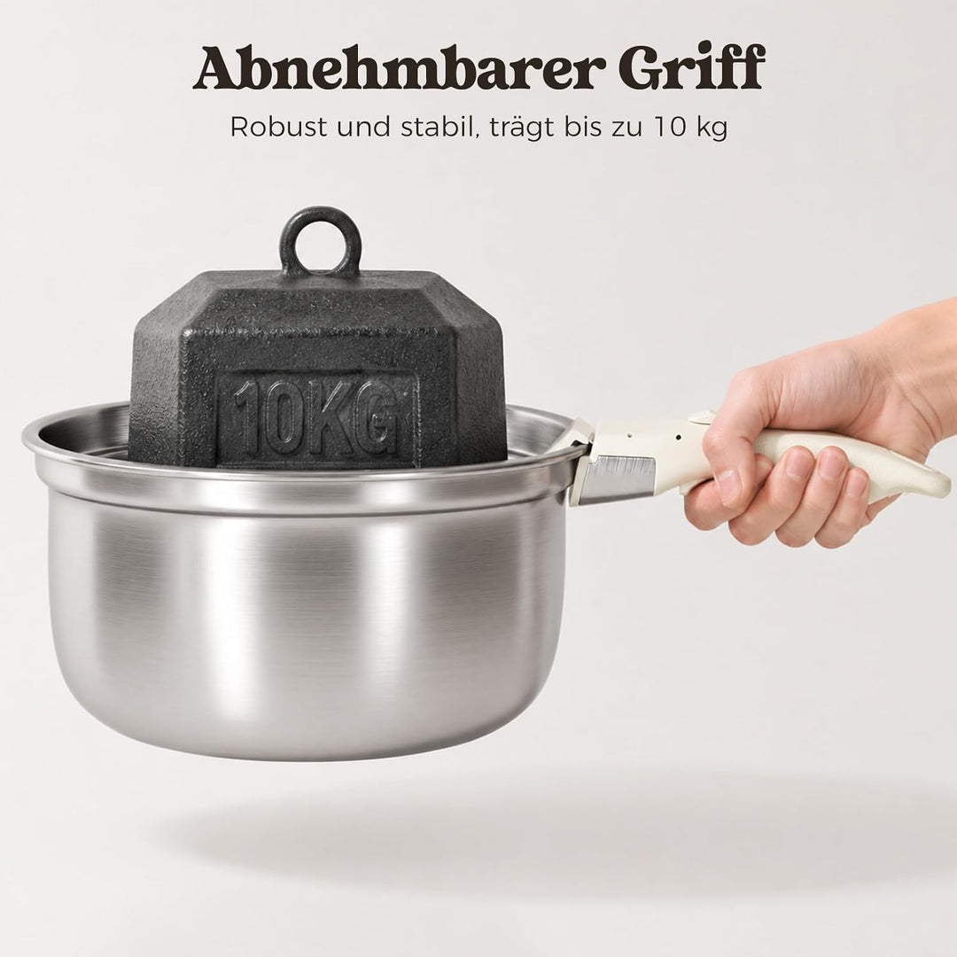 Edelstahl Töpfe Set mit Abnehmbaren Griff, 9 pcs antihaftbeschichtete Induktionskochtöpfe mit Deckel