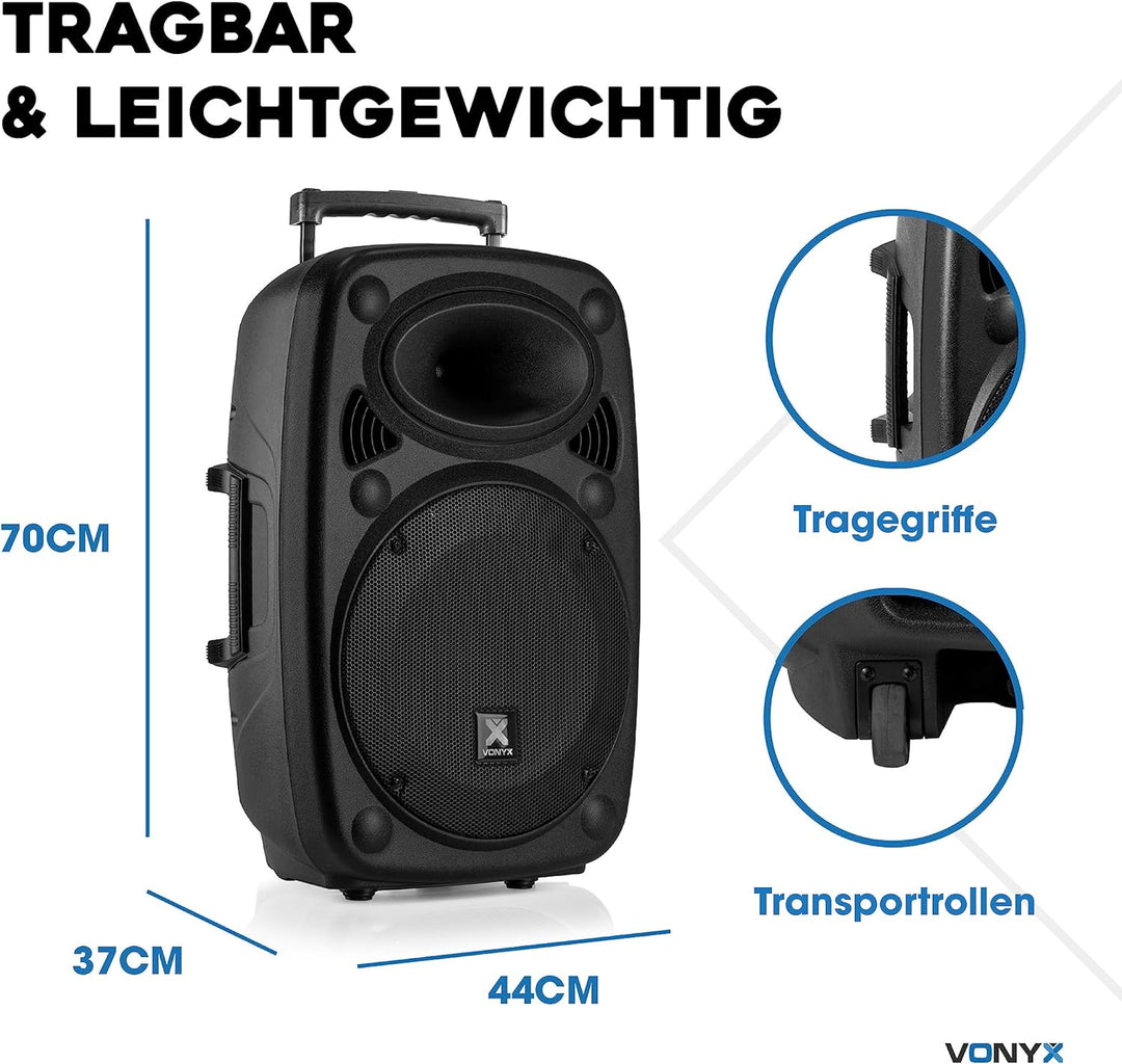 Vonyx Verve46 - Partybox Bluetooth Lautsprecher Gross, 15 Zoll, 1000 Watt, Mobile Akku PA Anlage, Ka
