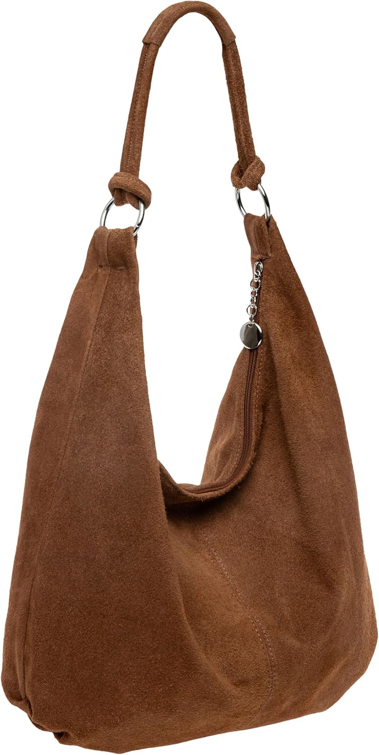 Caspar TL617 grosse Damen Vintage Veloursleder Tasche Cognac, Cognac