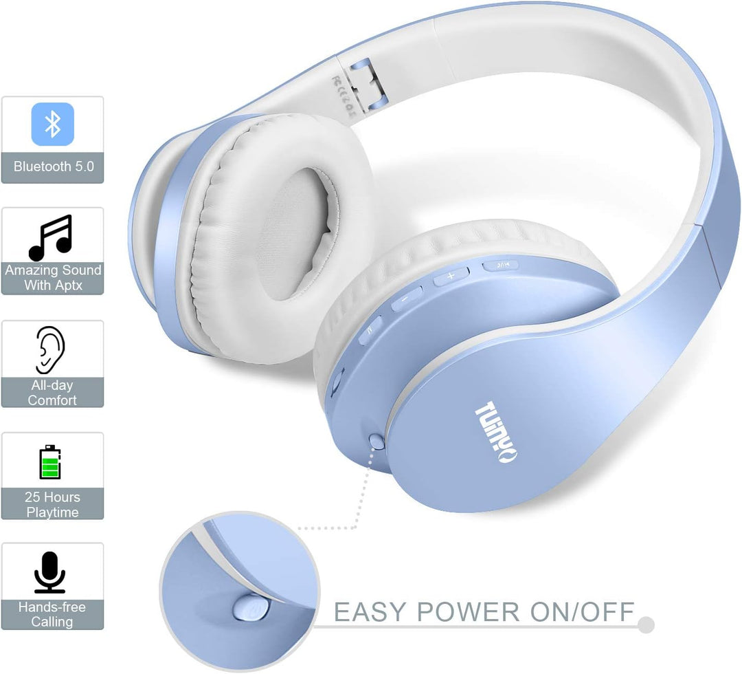 TUINYO Bluetooth-Kopfhörer, Wireless-Kopfhörer über dem Ohr mit Mikrofon, faltbares und leichtes Ste