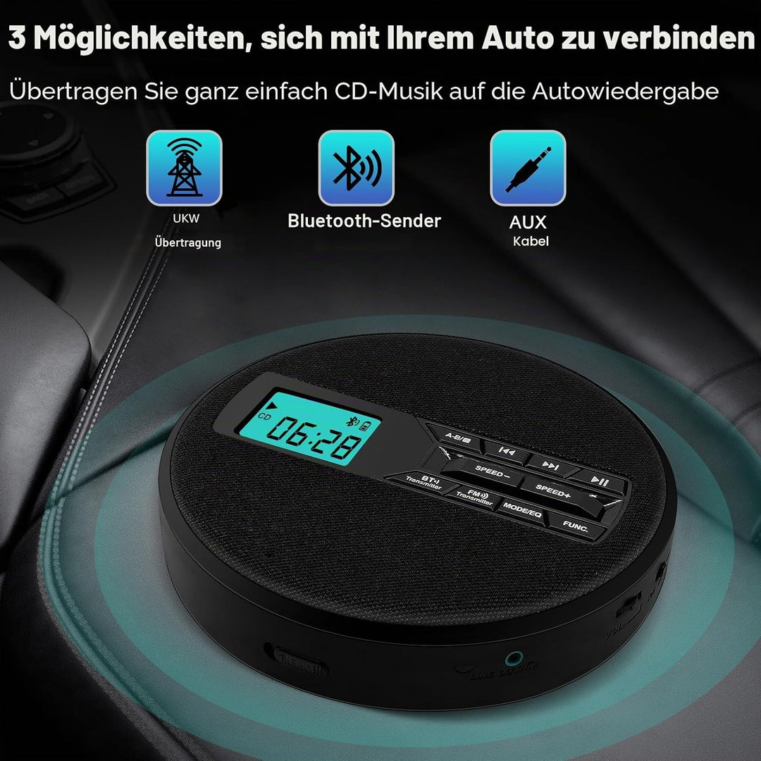 Tragbarer CD-Player mit Dual-Lautsprechern | Antischock, USB/AUX, LCD-Display | 5 EQ-Modi, A-B Repea
