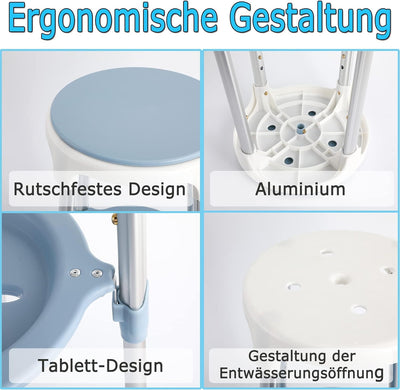 YRHome 360°Drehbarer Duschhocker Höhenverstellbar Badestuhl Duschstuhl Anti-Rutsch Badhocker mit pra