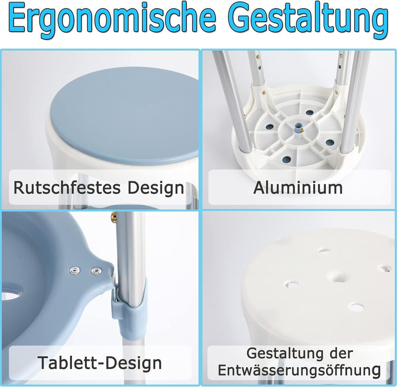 YRHome 360°Drehbarer Duschhocker Höhenverstellbar Badestuhl Duschstuhl Anti-Rutsch Badhocker mit pra