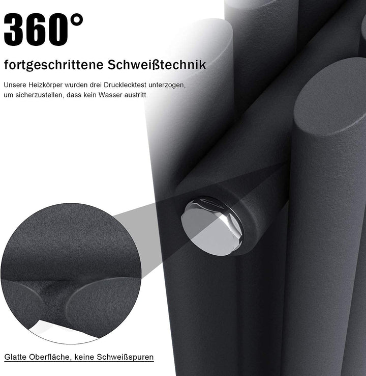 ELEGANT Heizkörper Modern Anthrazit 600x767mm mit Anthrazit Multiblock Thermostat Design Heizkörper