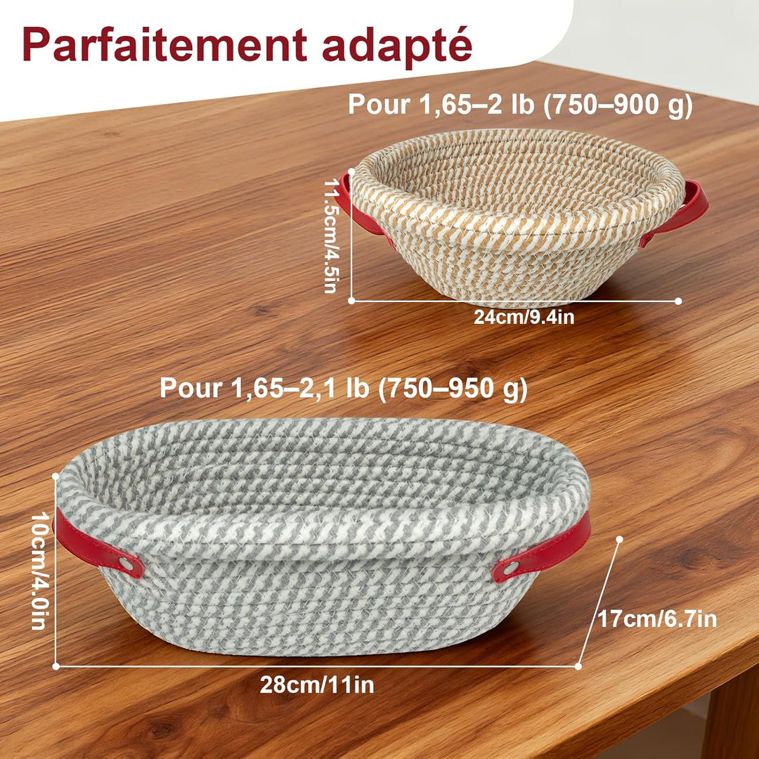 Gärkorb Brot Set, Brotgärkörbchen,Gärkörbchen Baumwollseil mit 2 Gärkörbchen (24cm rund & 28cm oval)
