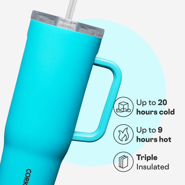 Corkcicle Cruiser Isolierter Becher mit Griff und Strohhalm, Capriblau, 1,2 l, wiederverwendbare Was