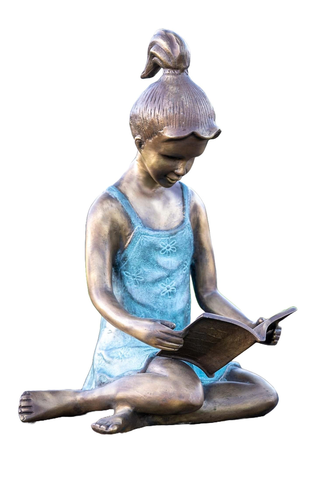 IDYL Bronze-Skulptur Lesendes Mädchen | 18x10x10 cm | Kinderfigur aus Bronze handgefertigt | Gartens