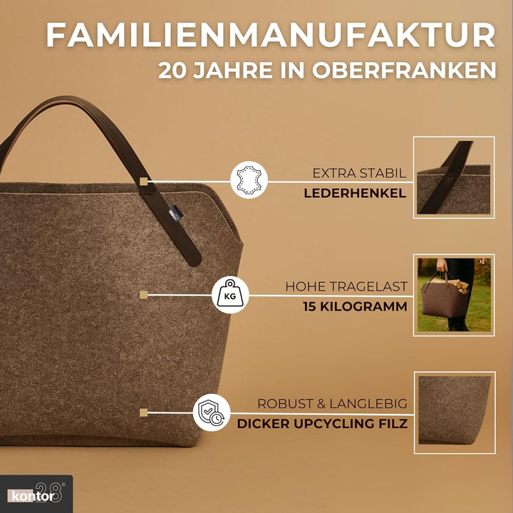 kontor28® - Kaminholzkorb aus Premium Filz 100% MADE IN GERMANY | Brennholzkorb Füllvolumen 65 L mit