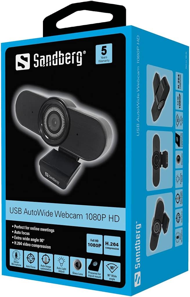 Sandberg 90 Grad Weitwinkel FullHD Webcam mit Stereo-Mikrofon | 1920 x 1080 Pixels | ideal für Onlin