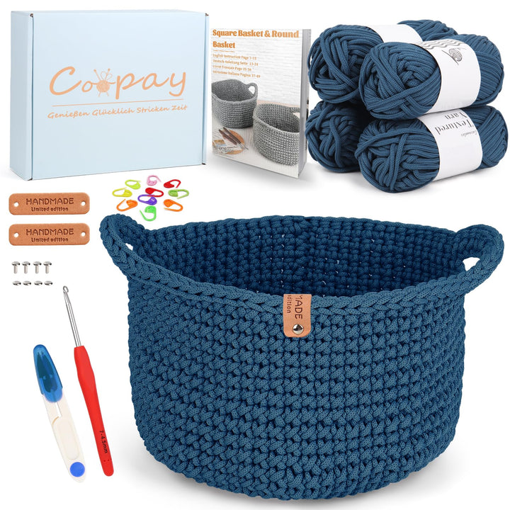 Coopay Häkelset für Anfänger, Rund Körbe Häkel Set mit Häkelanleitung, DIY Häkelset für Körbe Häkeln