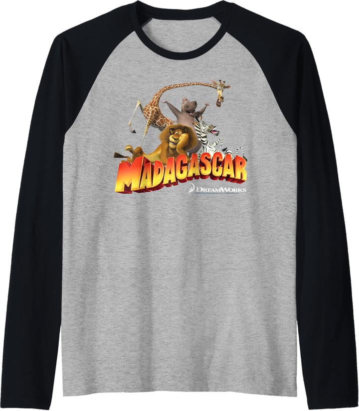Madagascar Group Shot Classic Movie Logo Raglan