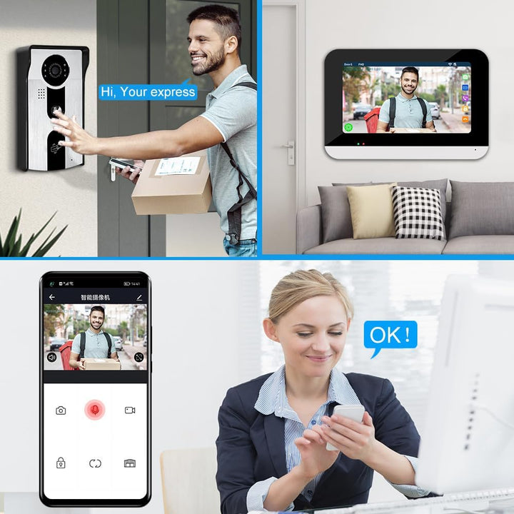 WLAN Tuya Home Video Türklingel Intercom-System 7 Zoll Farb Touchscreen Innenmonitor, 1080P Digits H
