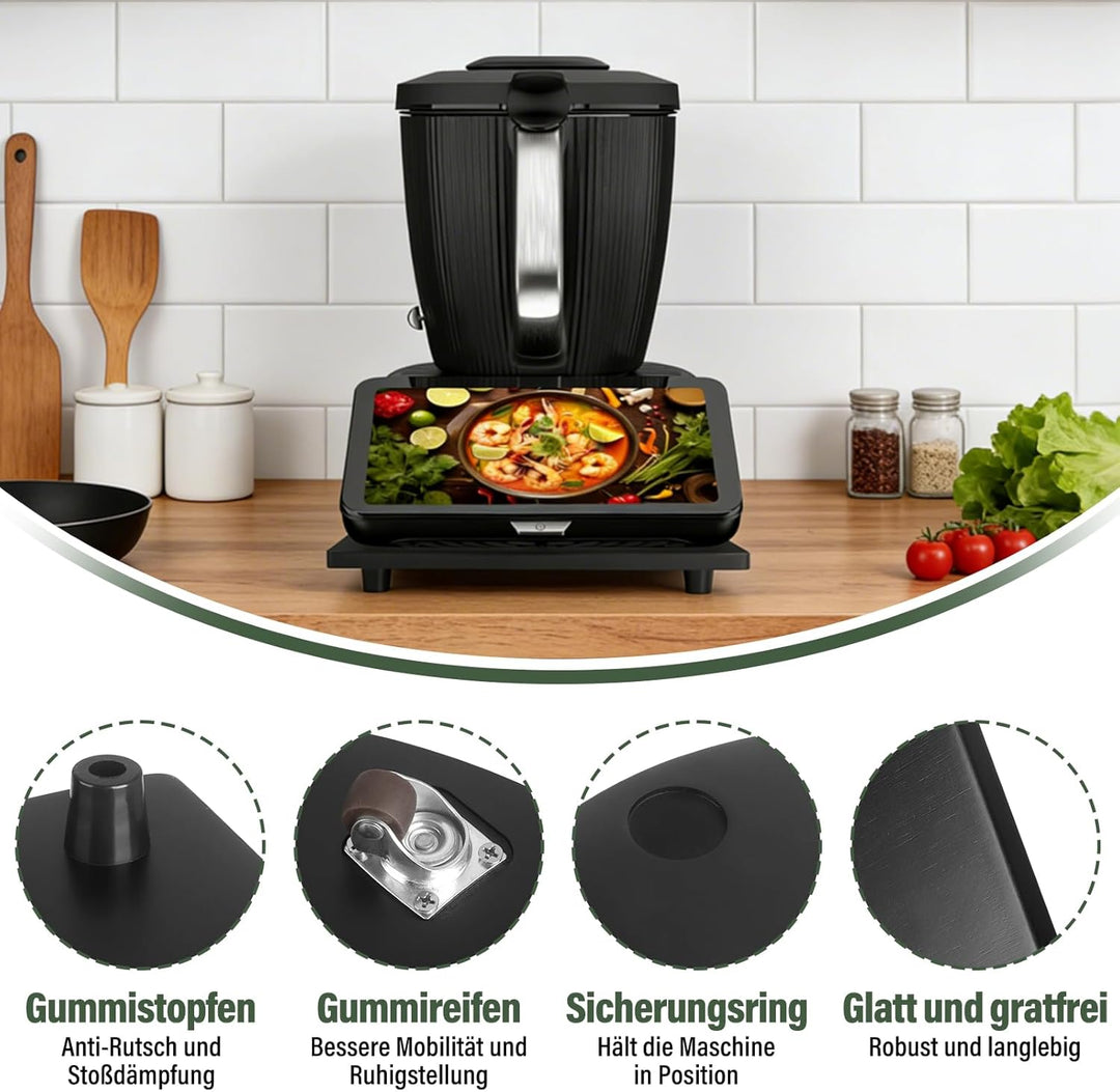 Gleitbrett für Thermomix TM7,Bambus Brett für Thermomix mit 360° leisen Rollen,TM7 Gleitbrett mit Ru