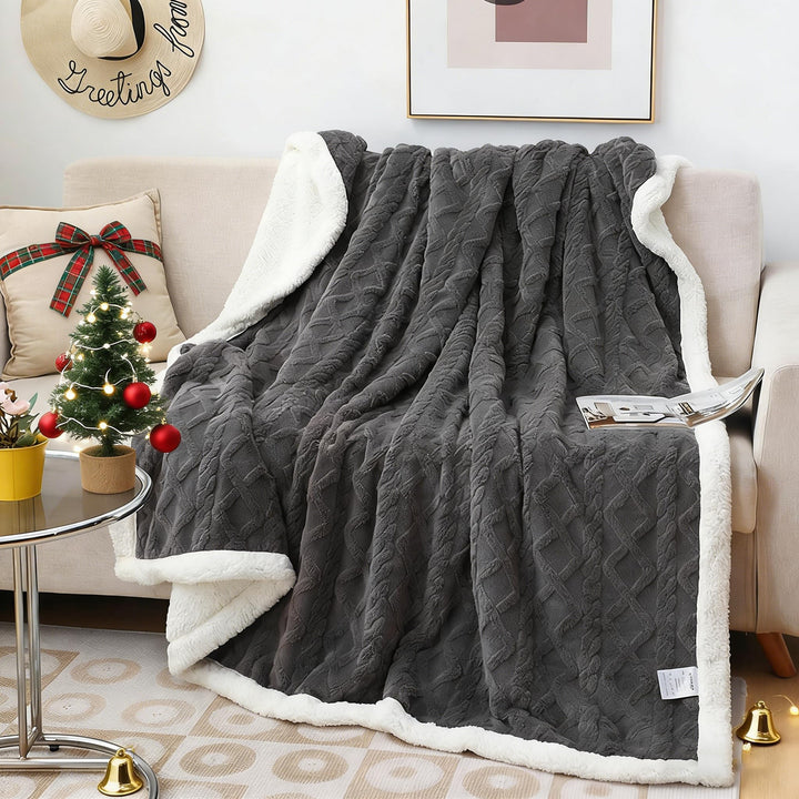 Decke Sofa Kuscheldecke Grau - 150x200 cm Warm Sherpa Sofaüberwurf Decke, Dicke Sofadecke Couchdecke