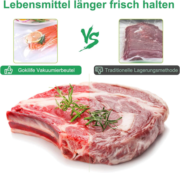 Gokilife Vakuumierbeutel - 3 Rollen 28x600cm Reissfest ca. 450µm, Vakuumierfolie für alle Vakuumiere