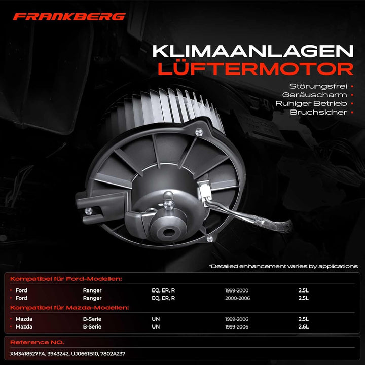 Frankberg Innenraumgebläse Gebläsemotor Kompatibel mit Ranger EQ ER R 2.5L 1999-2006 B-Serie UN 2.5L