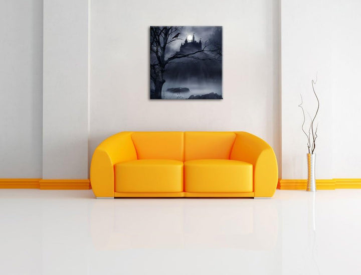 Pixxprint Düstere Burg, Format: 70x70 auf Leinwand, XXL riesige Bilder fertig gerahmt mit Keilrahmen