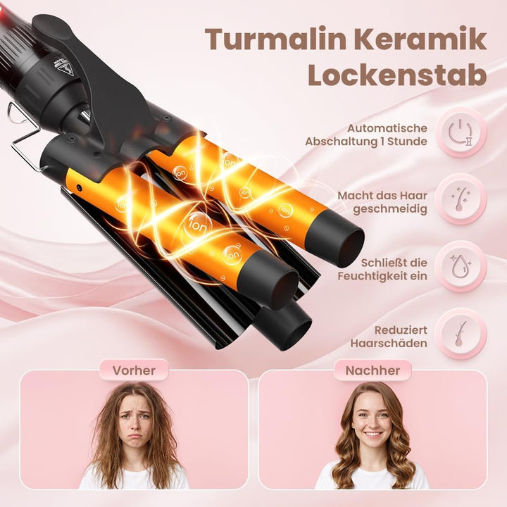 Lockenstab 3 Fässer Welleneisen Lockenstab 5 in 1 Keramikbeschichtung 5 Zubehörteile 10–32 mm Locken