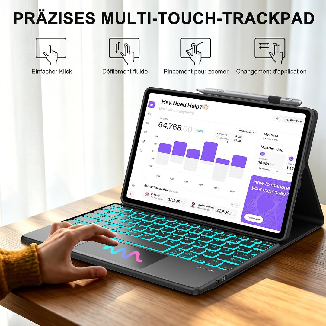 Tastatur Hülle für Lenovo Idea Tab 11 Zoll 2025/K11 Gen 2, Mit kabelloser Bluetooth-Tastatur mit bel