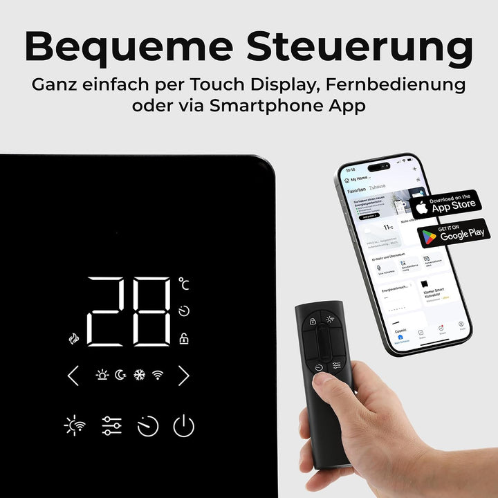 KLAMER Konvektor 1500W, Elektroheizung, WLAN App, Timer, Wand &amp; Stand