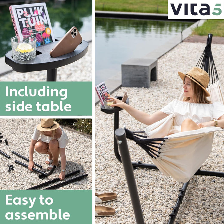 Vita5 Hängematte mit Gestell, Hängematten Outdoor 2 Personen mit Tragetasche, für Garten Pool, Balko