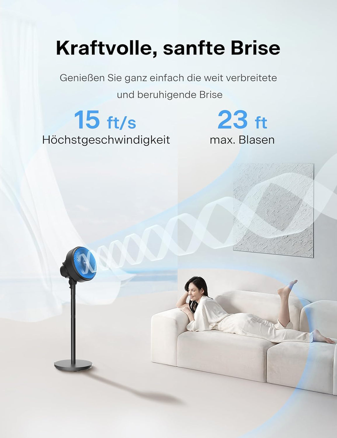 Pelonis 4 fach Höhenverstellbarer Säulenventilator Ultra Leiser Oscillierender Ventilator mit 90° Sc