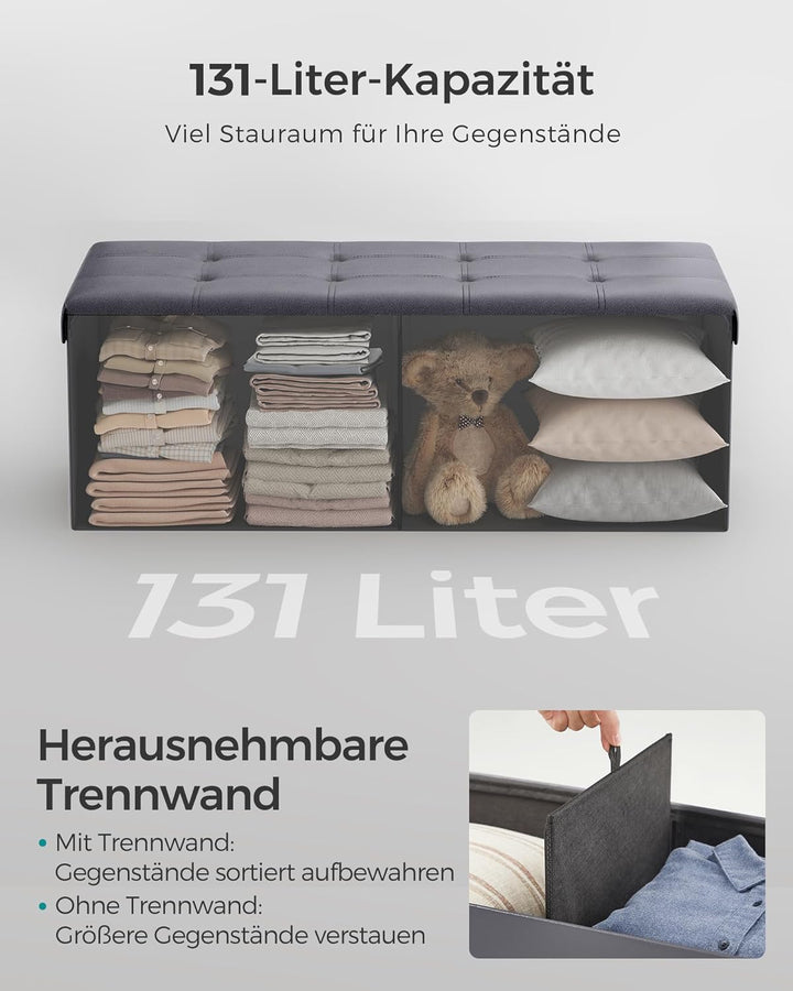 SONGMICS LSF070G01 Sitztruhe, Sitzbank, Holzwerkstoff, Dunkelgrau, 110 x 38 x 38 cm Dunkelgrau 110L