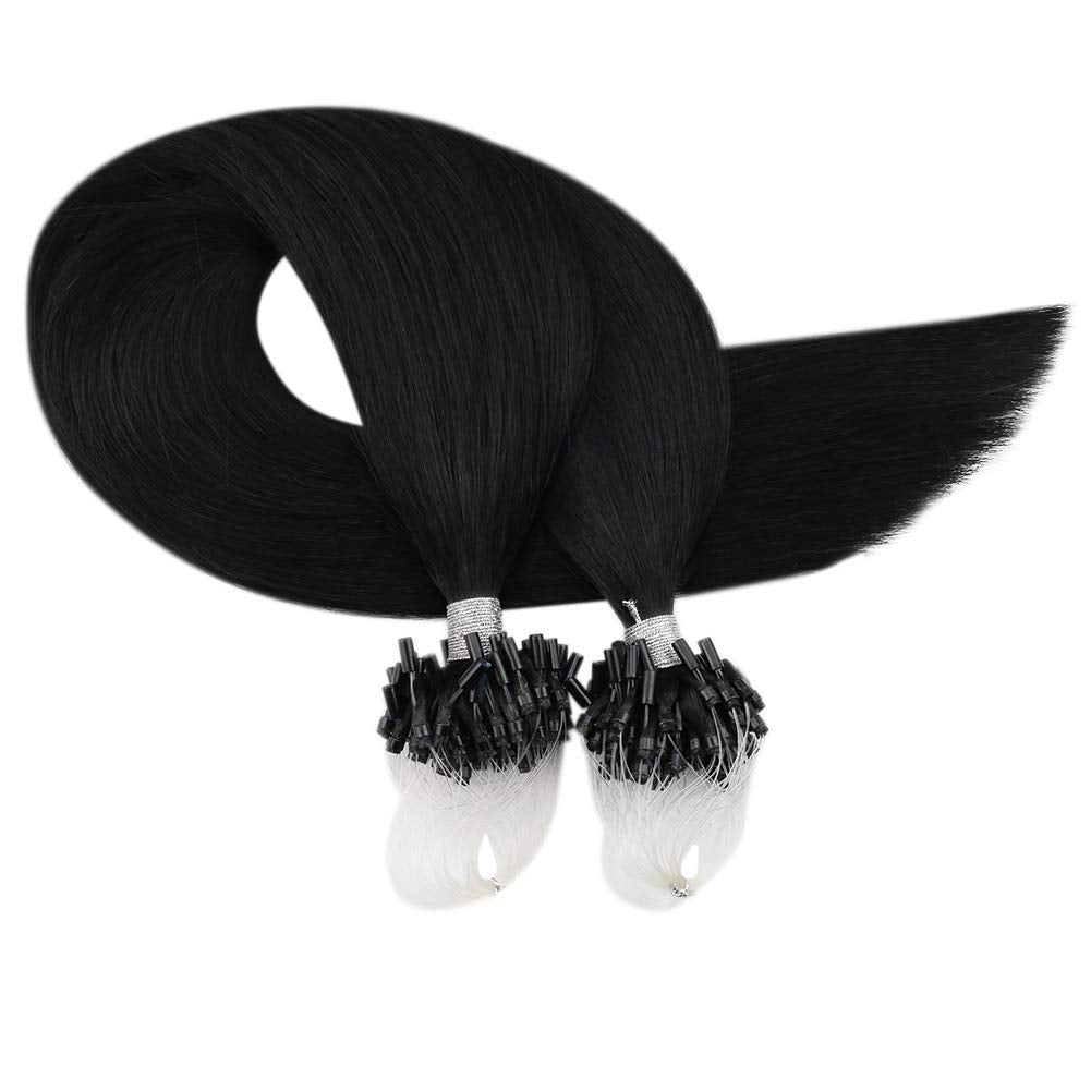 Moresoo Microring Extensions Echthaar Schwarz 1g/s 35cm Remy Extensions Echthaar mit Microrings Cold