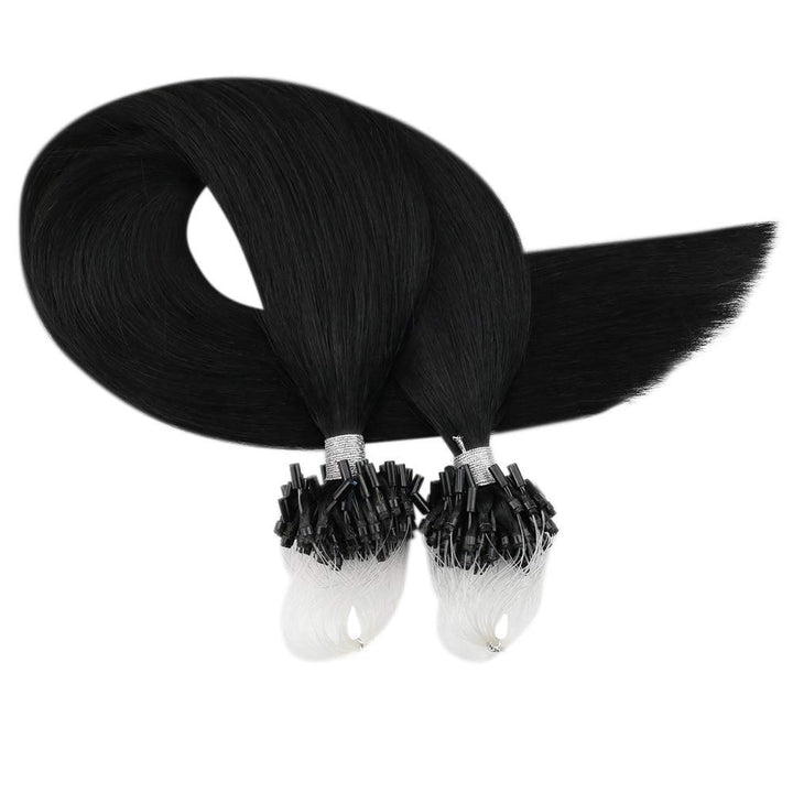 Moresoo Microring Extensions Echthaar Schwarz 1g/s 35cm Remy Extensions Echthaar mit Microrings Cold