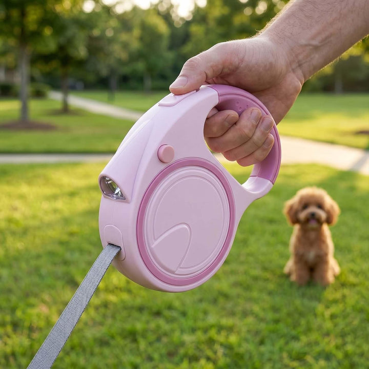 Hundeleine mit LED 5m, Rollleine für Hunde bis 10-25kg, Hundeleine Ausziehbar mit rutschfest Griff,