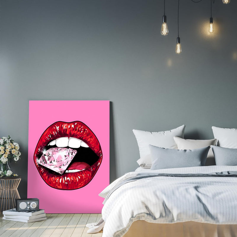 wandmotiv24 Leinwandbild 260 g/m² - Kunstdruck auf Leinwand - Wandkunst - Wandbild mit Frauen Lippen