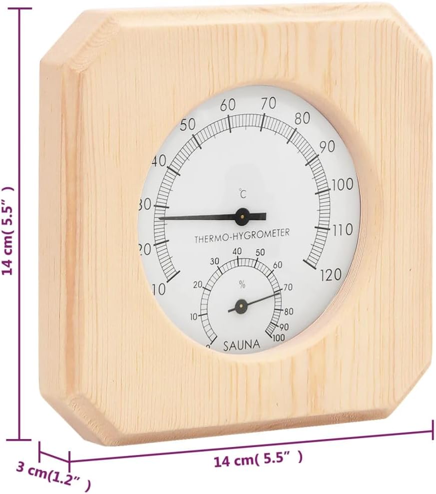 2-in-1 Sauna-Hygrothermograph und Sanduhr Set aus Massivholz Kiefer für Sauna Zubehör, Temperatur un