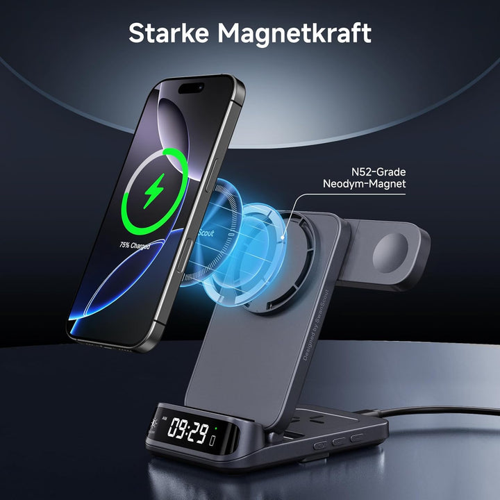 SwanScout 708M Induktive Ladestation, Faltbares 3 IN 1 Magnetisches Ladegerät für Apple Watch und iP