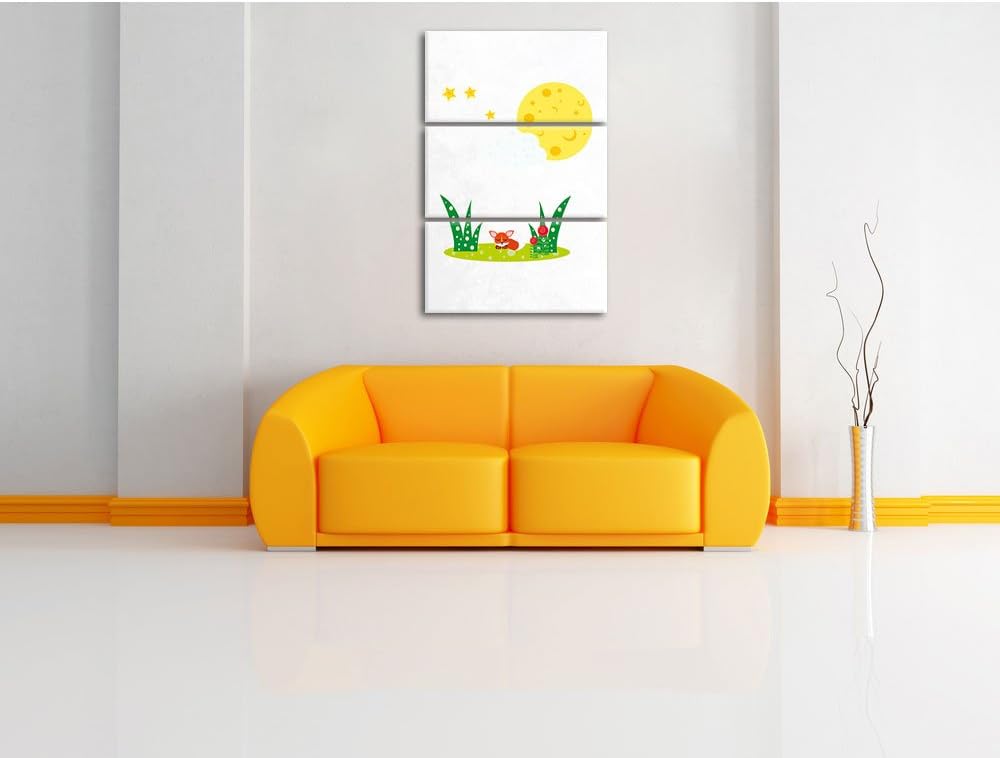 Pixxprint Fuchs auf Wiese nachts als Leinwandbild/Grösse: 3 Teilig (120x80) cm/Wandbild/Kunstdruck/f