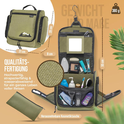 NAFUDO Kulturtasche | Grosser Kulturbeutel zum Aufhängen [Premium-FERTIGUNG] Waschtasche & Beautycas