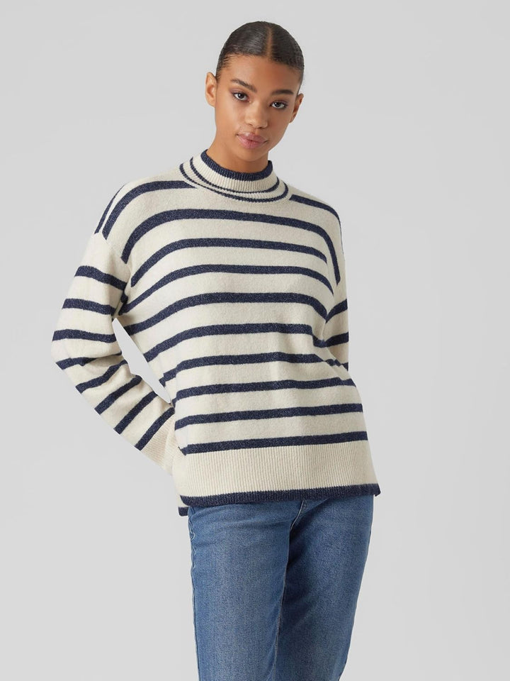 VERO MODA Female Strickpullover VMNELLY Pullover XS Birch/Stripes:w. Navy Blazer, XS Birch/Stripes:w