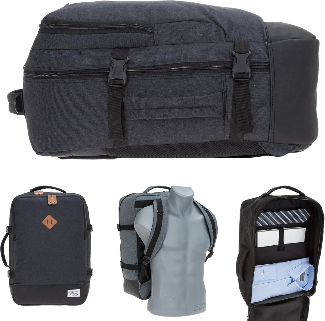 BESTWAY Cabin 40223 Retro Reiserucksack Kabinenrucksack Leichtgepäck Rucksack + Koffergurt (Dunkelgr