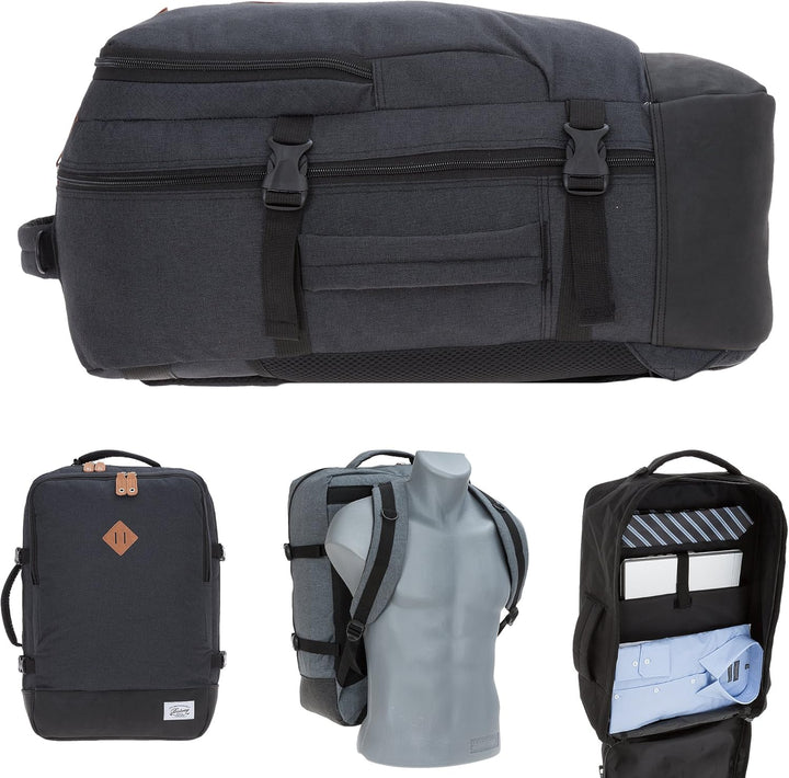 BESTWAY Cabin 40223 Retro Reiserucksack Kabinenrucksack Leichtgepäck Rucksack + Koffergurt (Dunkelgr