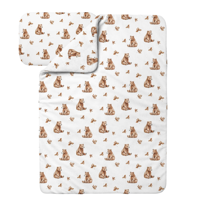 Waldin Baby Kinder Bettwäscheset 100% Bambus, ohne Bezug, Hypoallergen, Decke und Kissen, Bärchen/We