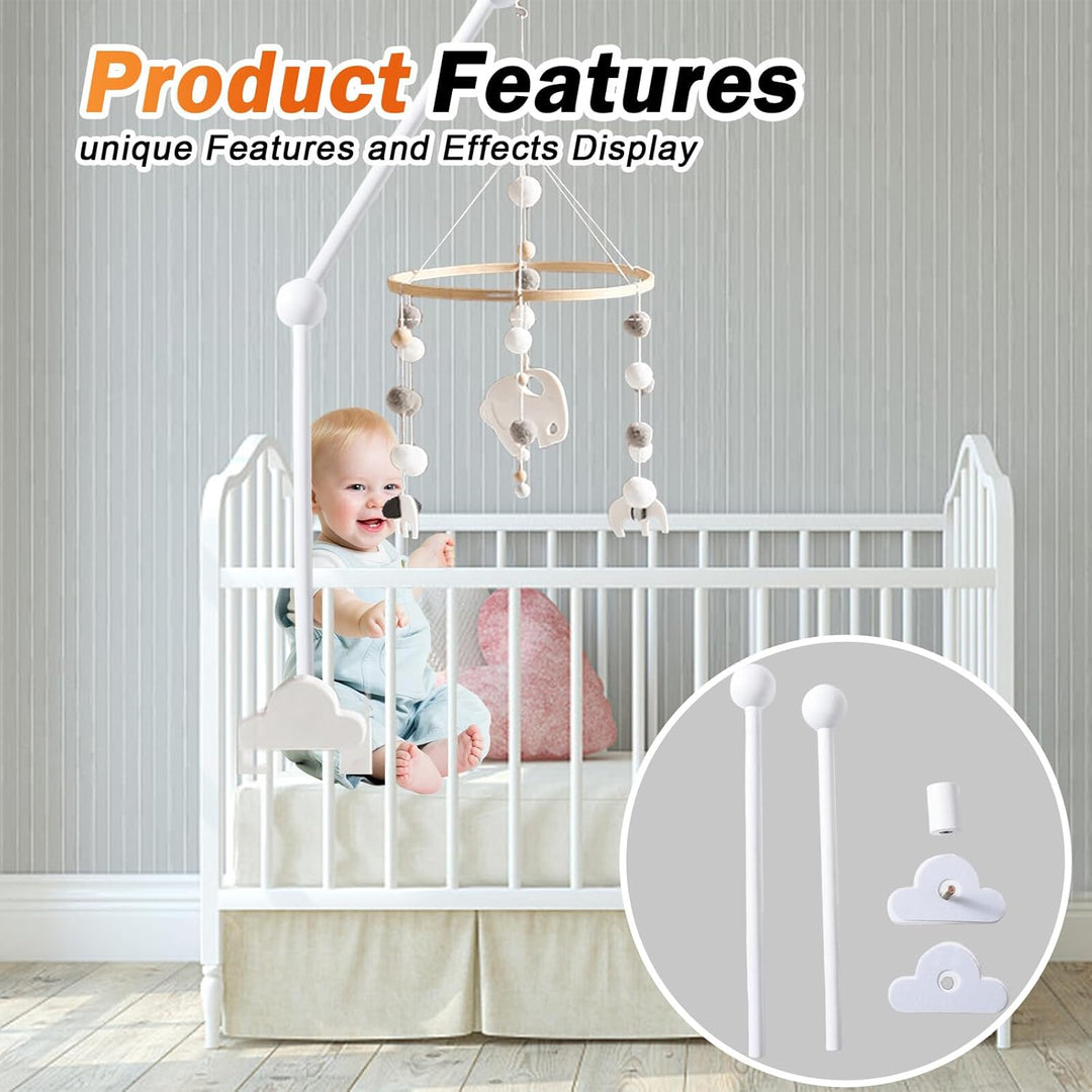 Baby Mobile Halterung, Babybett Kinderbett Mobile Halter Holz Weiss Wolken Design, Höhenverstellbar