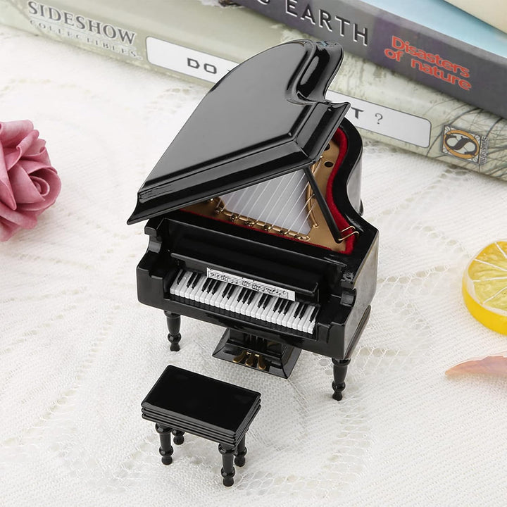 Mini Klavier Deko, Miniatur Klavier aus Holz, Schwarzes Klavier Modell mit Bank und Koffer, Puppenha