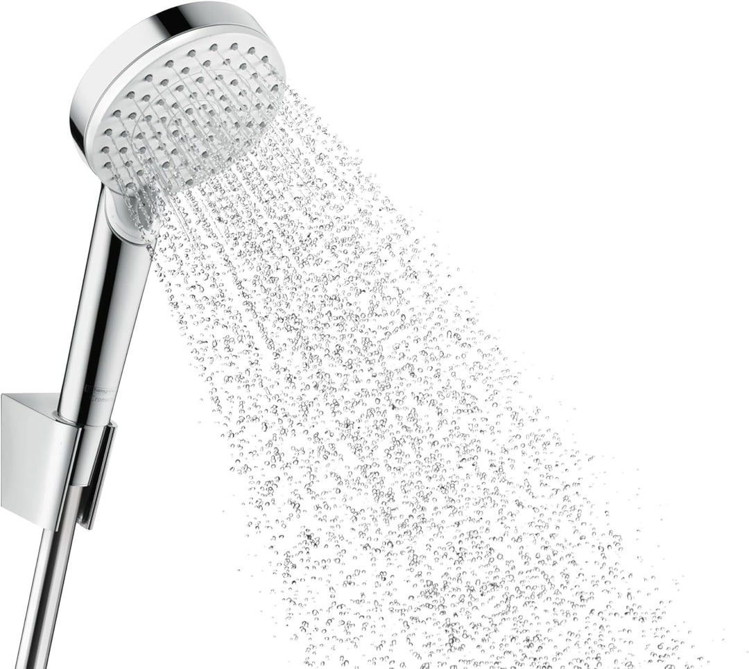 hansgrohe Crometta Duschhalterset, mit Duschschlauch, 1,60 m, Weiss/Chrom Set mit Brauseschlauch 1,6