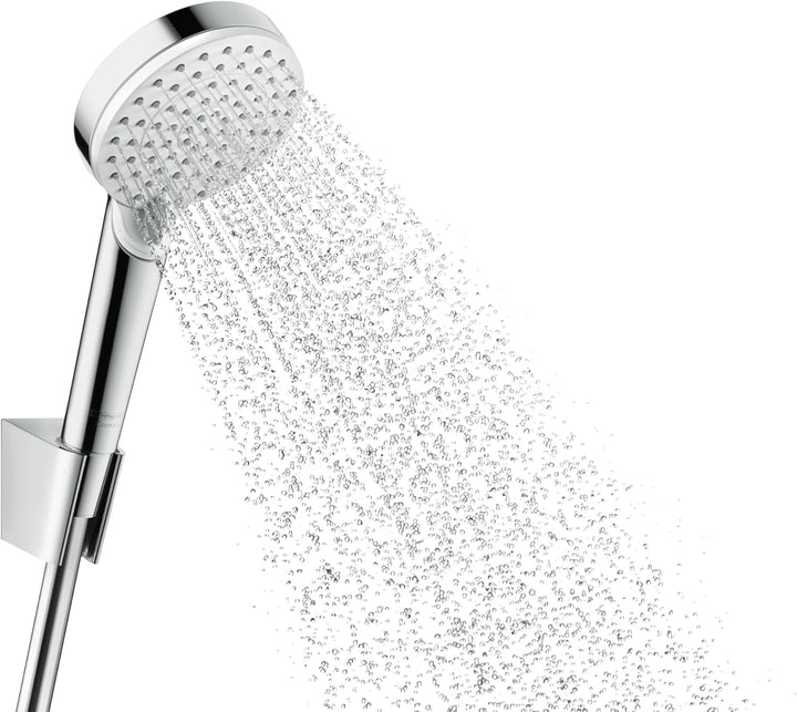 hansgrohe Crometta Duschhalterset, mit Duschschlauch, 1,60 m, Weiss/Chrom Set mit Brauseschlauch 1,6