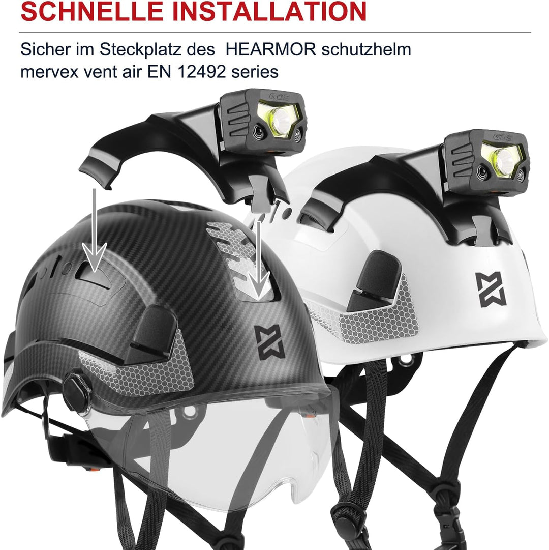 HEARMOR Höhenarbeiten Industriehelm Erwachsene Bauhelm LED-Kopflampe inklusive ABS Schutzhelm Zertif